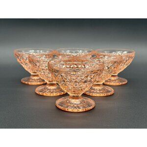 Vintage Jeannette Holiday Buttons & Bows Pink Depression Glass Sherbert Cups